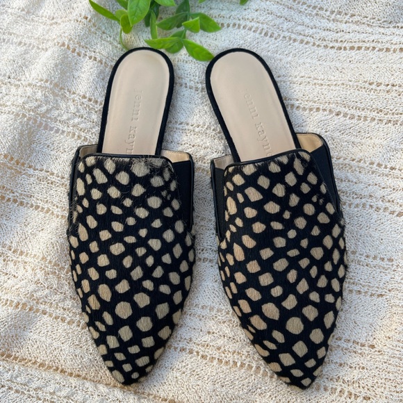 JENNY KAYNE shearling black tan giraffe mule Made in Italy size 35 Brand new - Picture 2 of 15